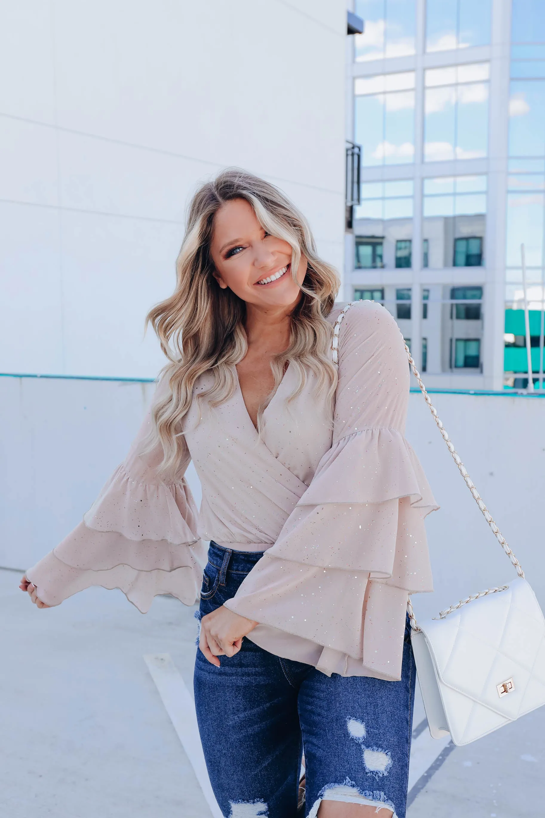 Confetti Surplice Bodysuit - Tan