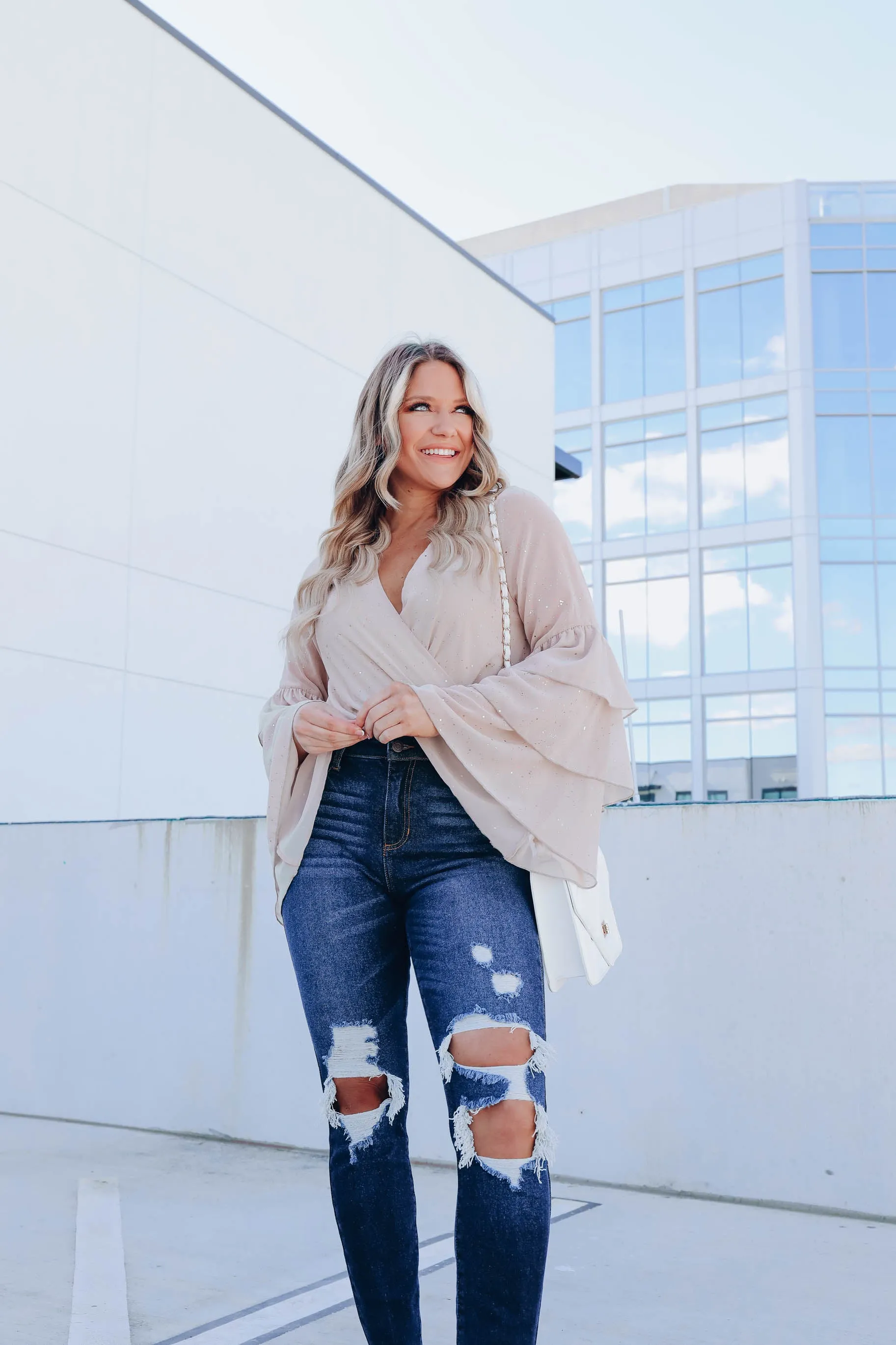 Confetti Surplice Bodysuit - Tan