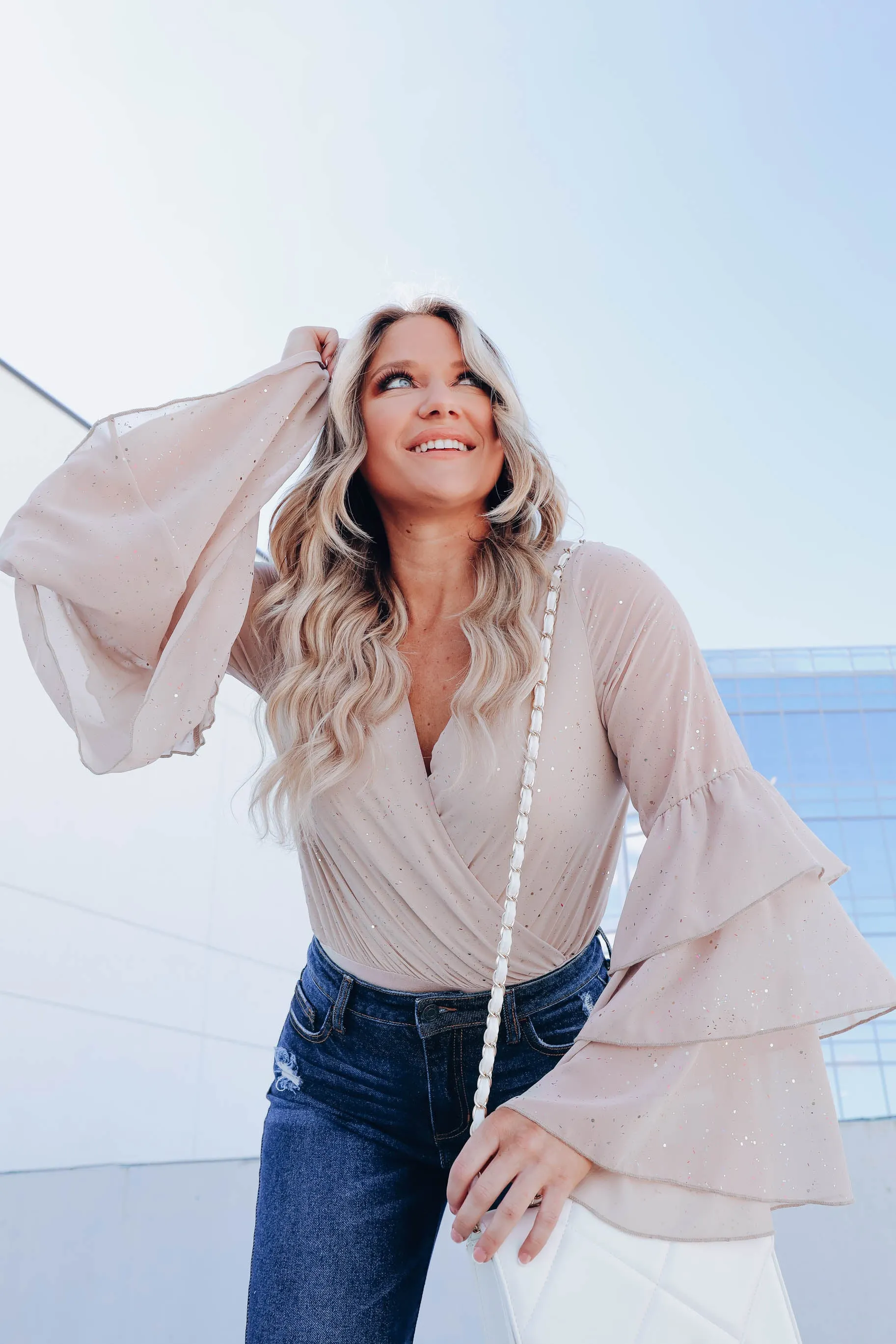 Confetti Surplice Bodysuit - Tan