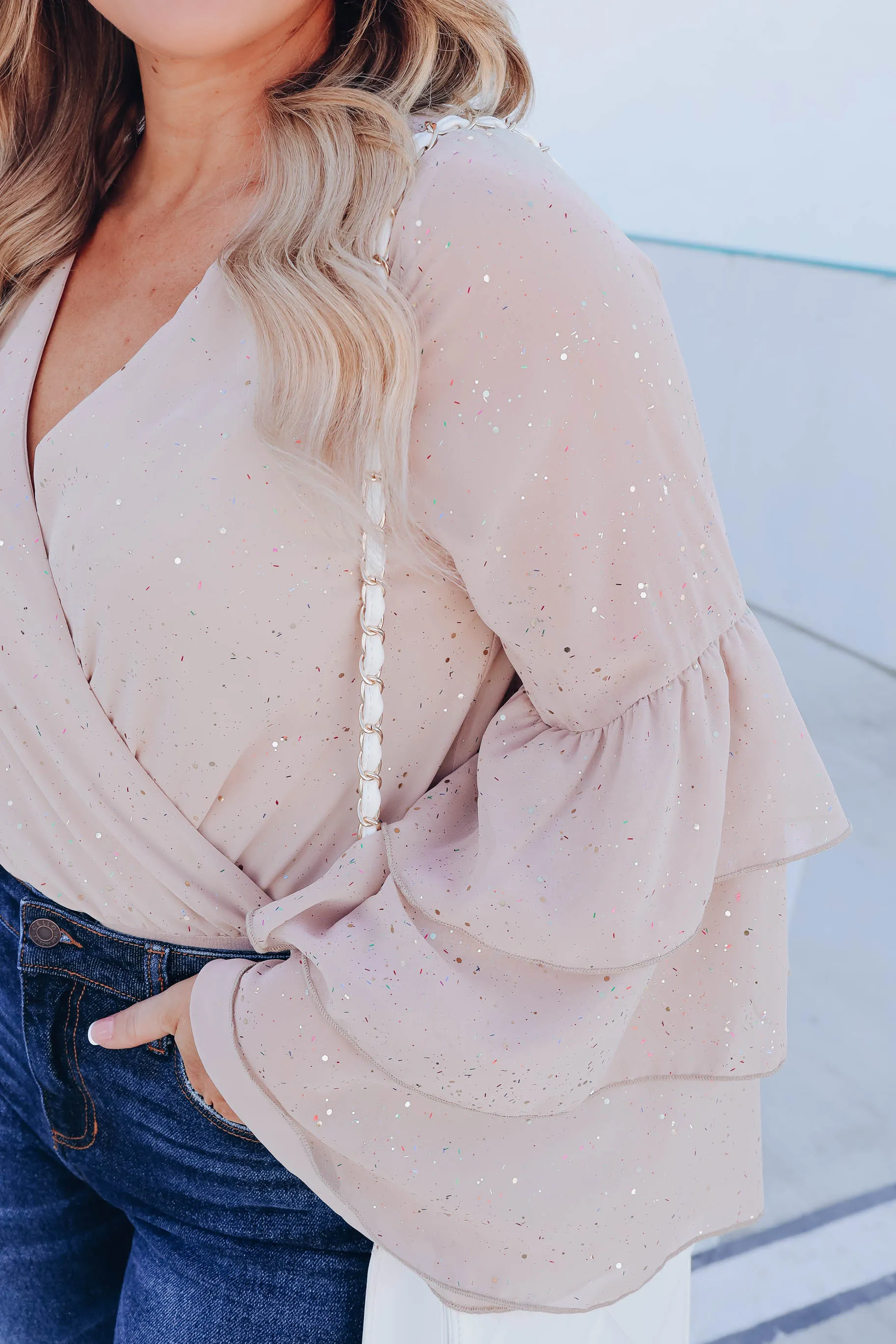 Confetti Surplice Bodysuit - Tan
