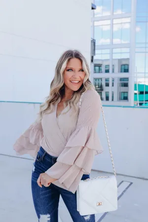 Confetti Surplice Bodysuit - Tan