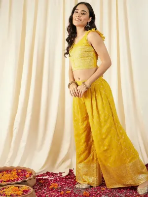 Crop Top with Back Tie and Palazzo in Yellow Color