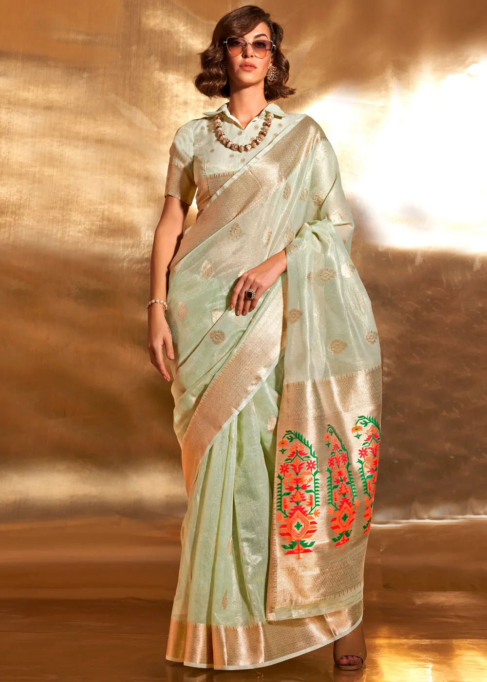 Delight Green Woven Banarasi Tissue Silk Saree