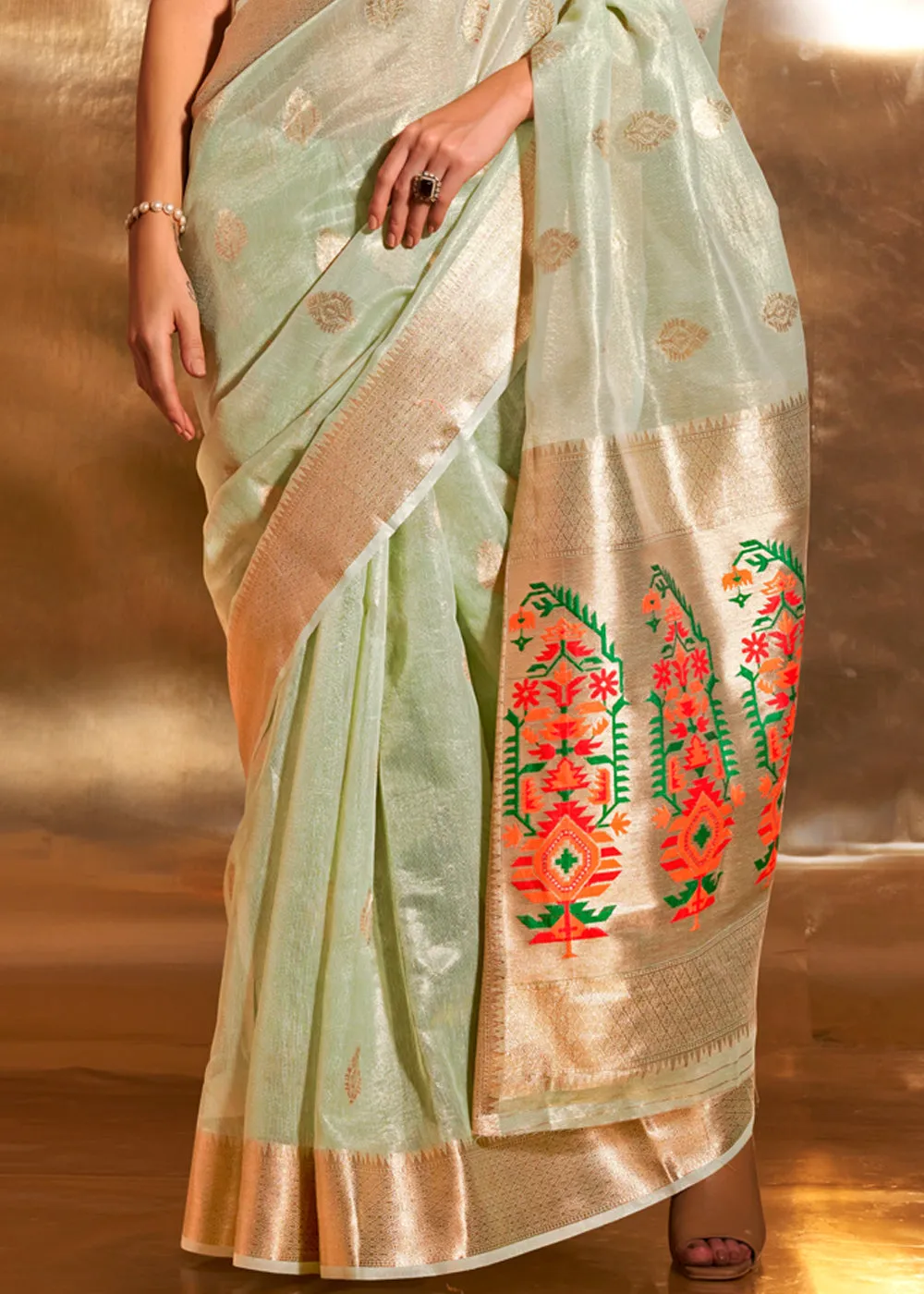 Delight Green Woven Banarasi Tissue Silk Saree