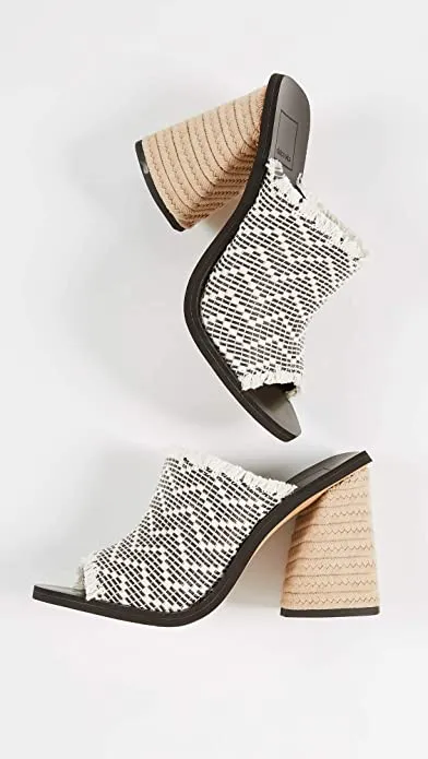 Dolce Vita Women's Alba Block Heel Sandals, Black/White, 8.5 Medium US