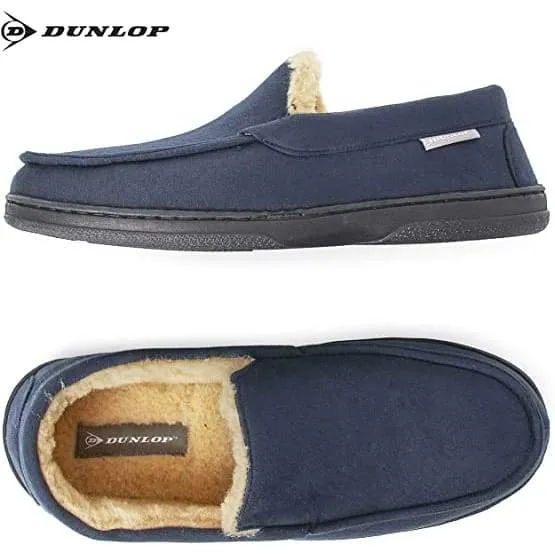 Dunlop Moccasins Loafers Faux Sheepskin Slippers with Rubber Sole for Men