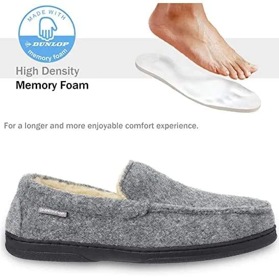 Dunlop Moccasins Loafers Faux Sheepskin Slippers with Rubber Sole for Men