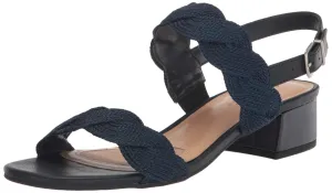 Easy Street Women's Charee Block Heel Sandal Heeled, Navy Woven, 8.5