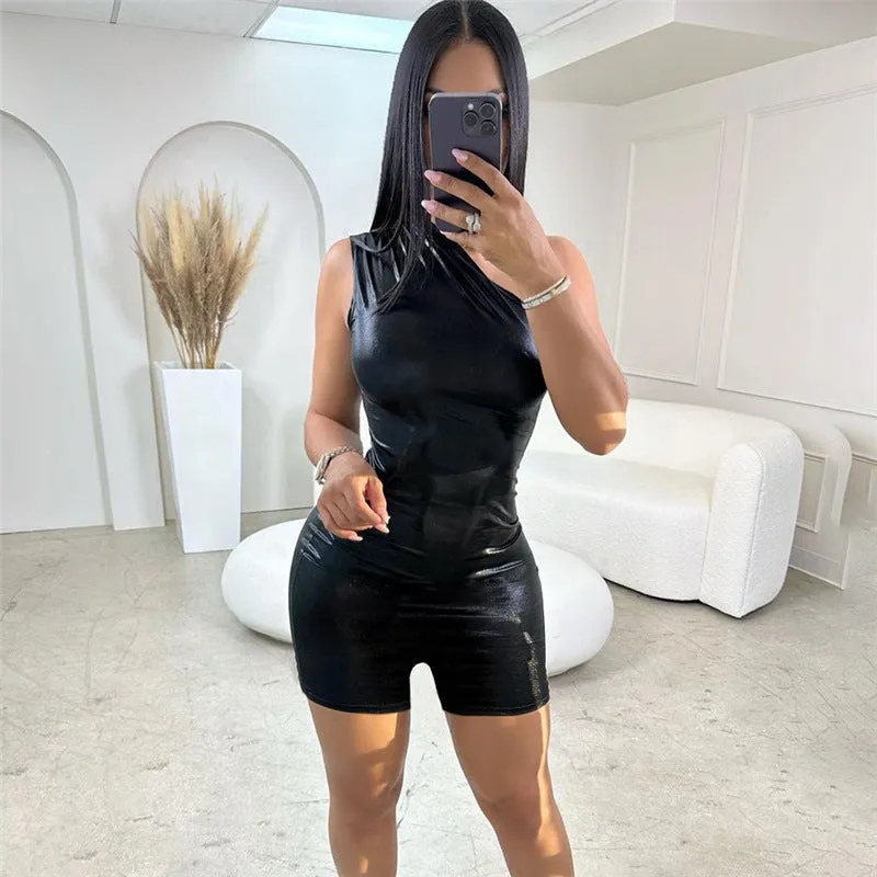 Edgy One-Shoulder High-Shine Bodycon Mini Dress for Fierce Glamour