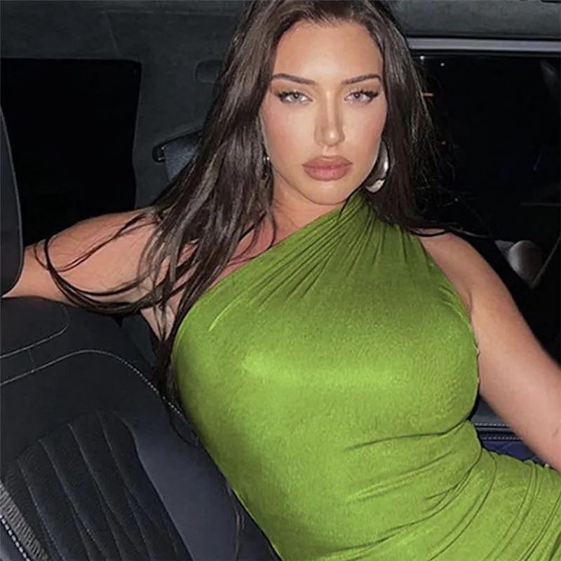 Edgy One-Shoulder High-Shine Bodycon Mini Dress for Fierce Glamour