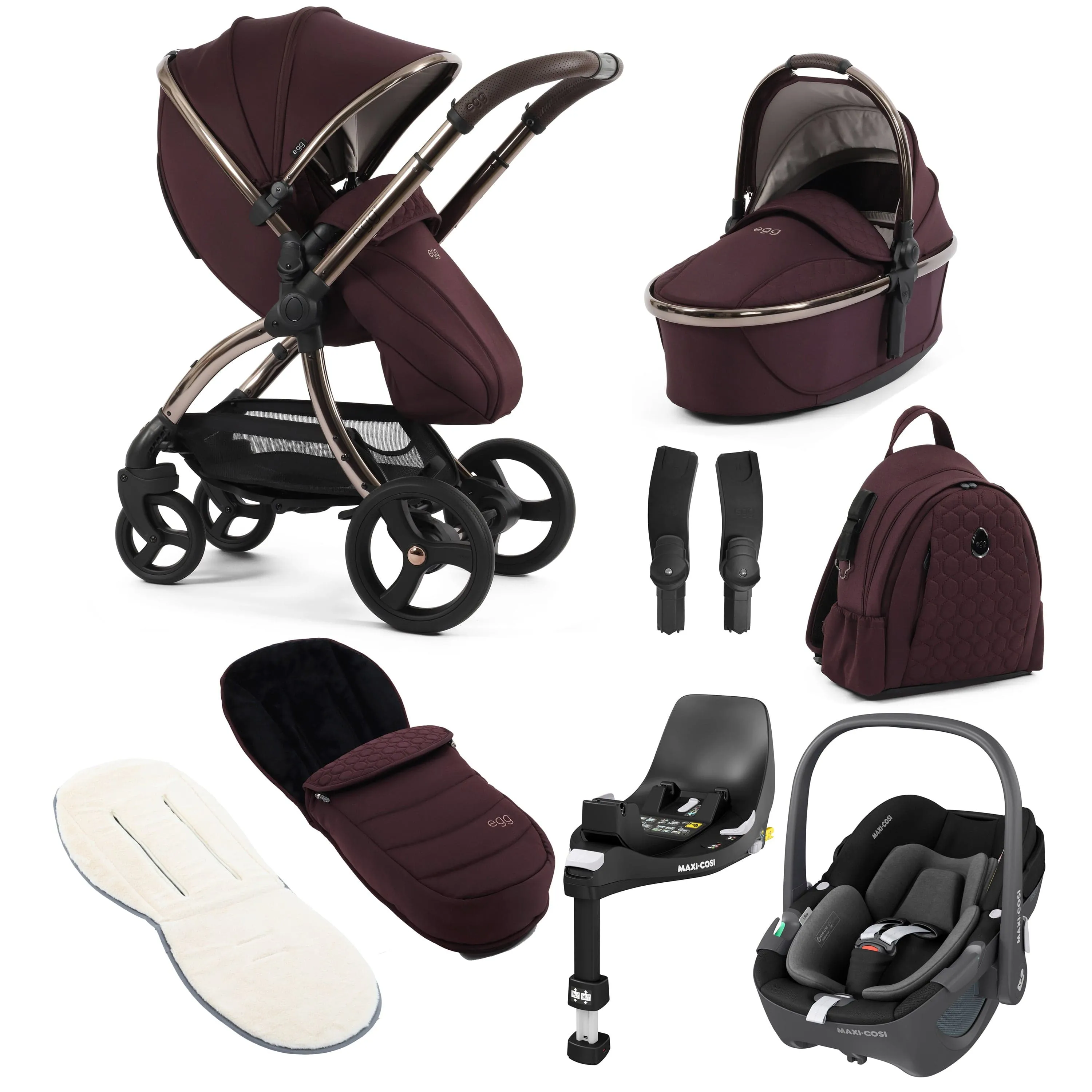 egg3 Luxury Maxi-Cosi Travel System Bundle - Mulberry