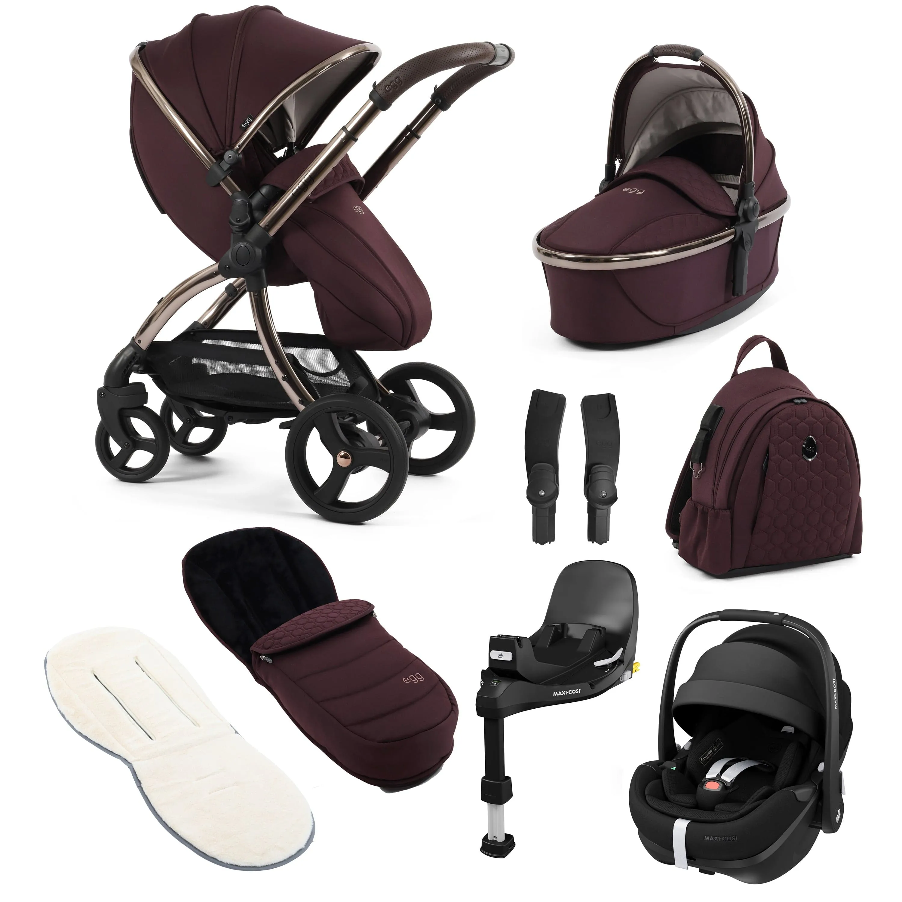 egg3 Luxury Maxi-Cosi Travel System Bundle - Mulberry
