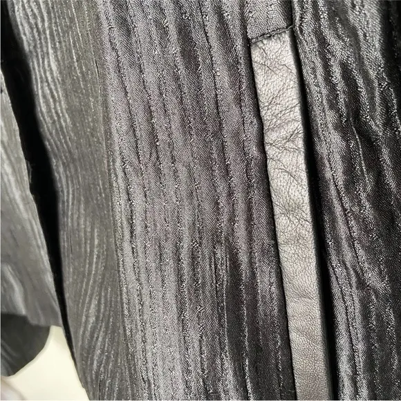 Eileen Fisher Stitched Crinkle Silk Black Jacket 2X plus size Blazer leather