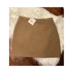 EMANUEL UNGARO LIBERTE&quot; Y2K Camel Tan Texture Wool Mini Skirt 10 NWT $158