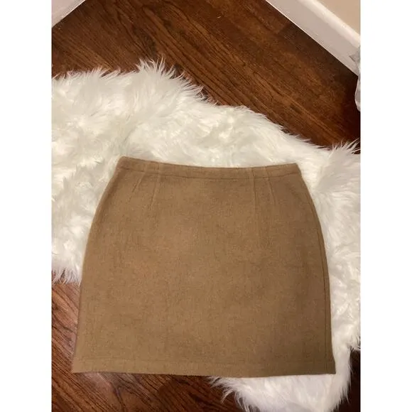 EMANUEL UNGARO LIBERTE&quot; Y2K Camel Tan Texture Wool Mini Skirt 10 NWT $158