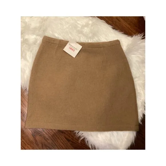 EMANUEL UNGARO LIBERTE&quot; Y2K Camel Tan Texture Wool Mini Skirt 10 NWT $158