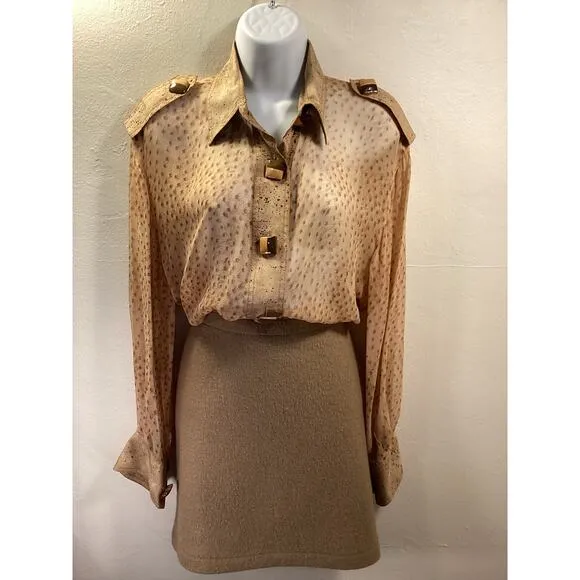 EMANUEL UNGARO LIBERTE&quot; Y2K Camel Tan Texture Wool Mini Skirt 10 NWT $158