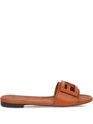 FENDI FF Logo Patch Leather Slide Sandals