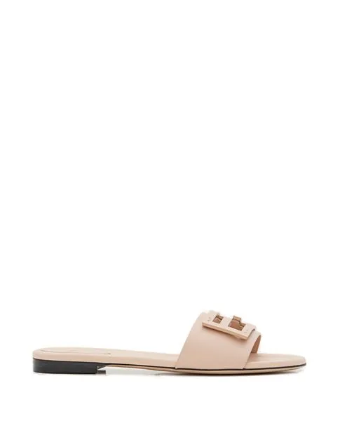 FENDI FF Logo Patch Leather Slide Sandals