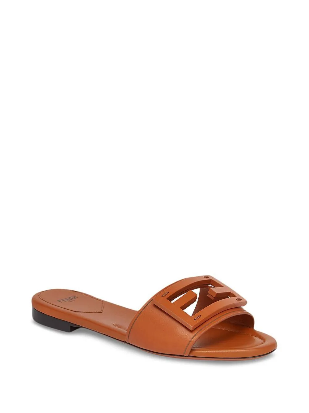 FENDI FF Logo Patch Leather Slide Sandals