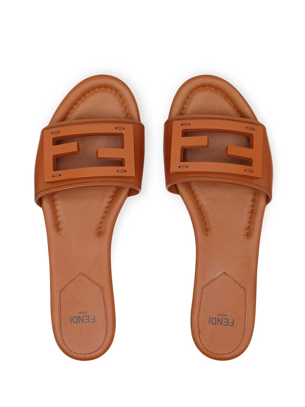 FENDI FF Logo Patch Leather Slide Sandals