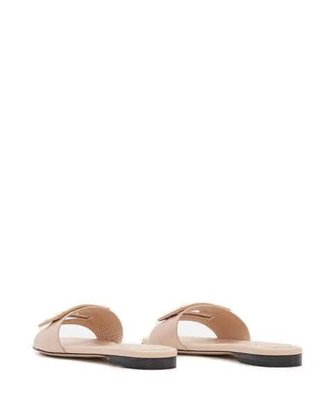 FENDI FF Logo Patch Leather Slide Sandals