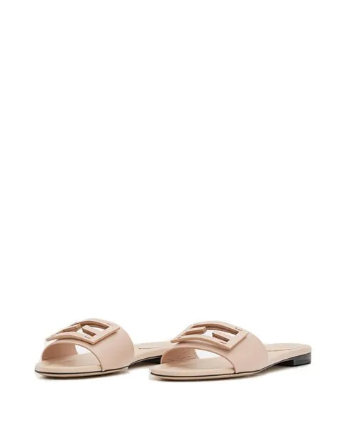 FENDI FF Logo Patch Leather Slide Sandals