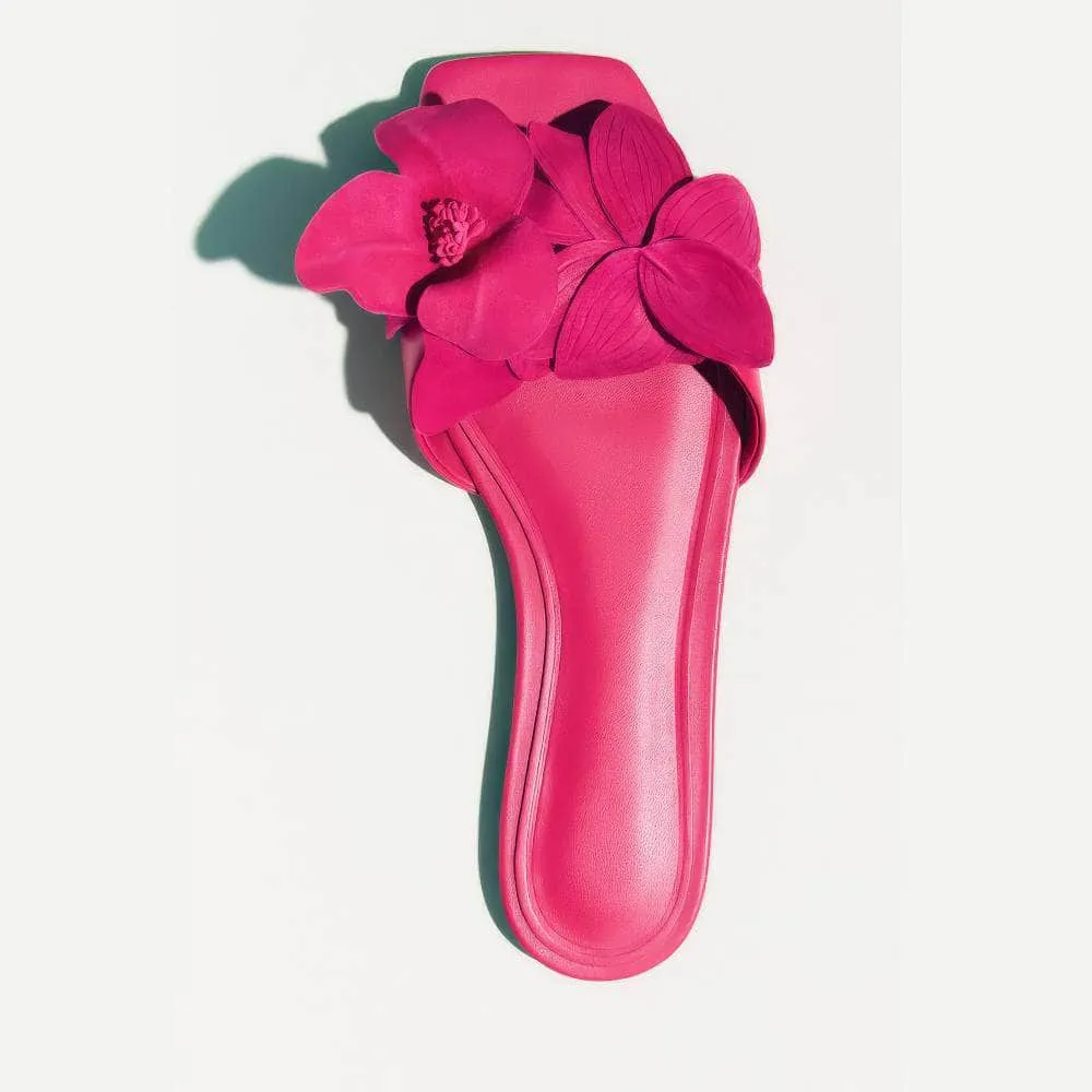 Floral Decor Open Toe Flat Mules