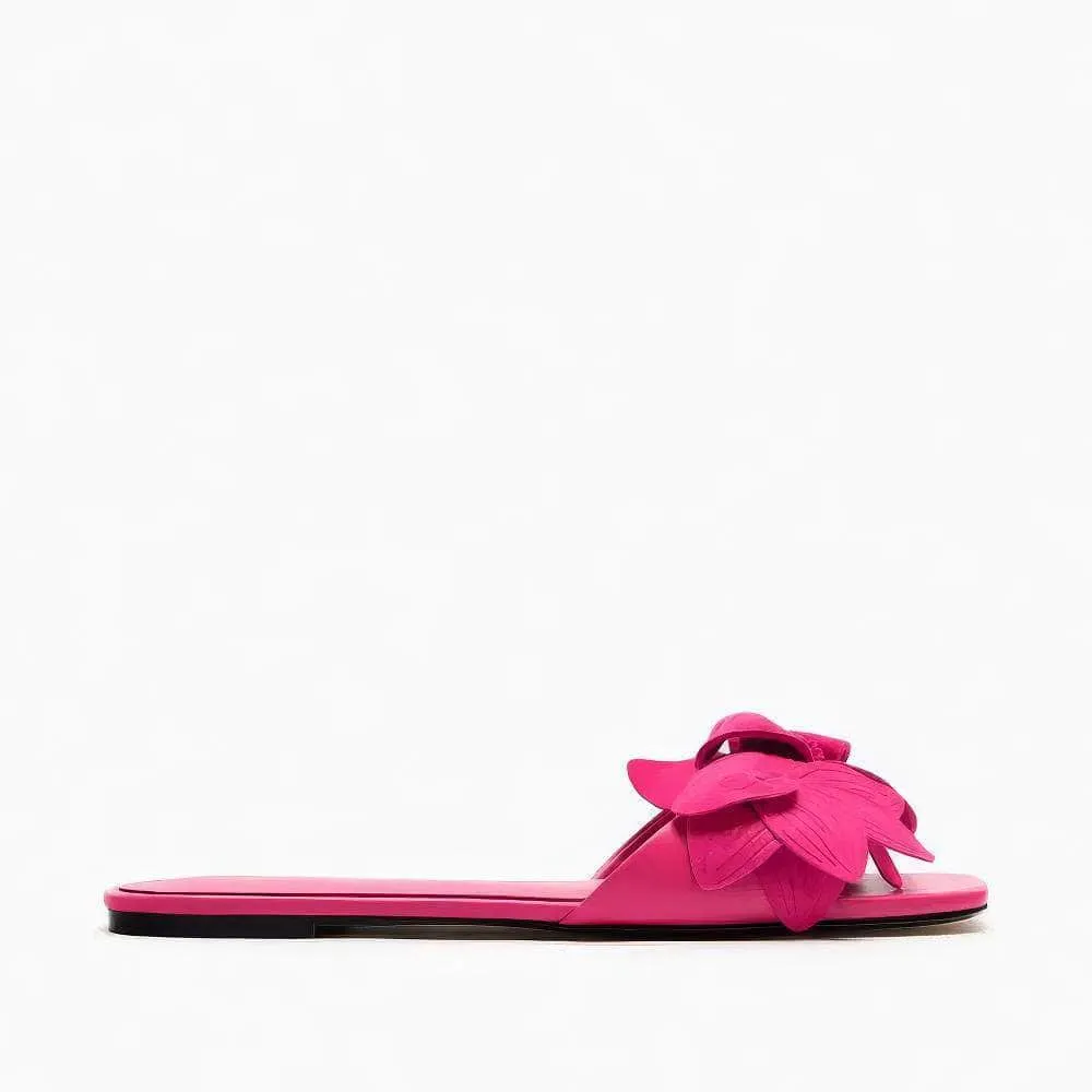 Floral Decor Open Toe Flat Mules