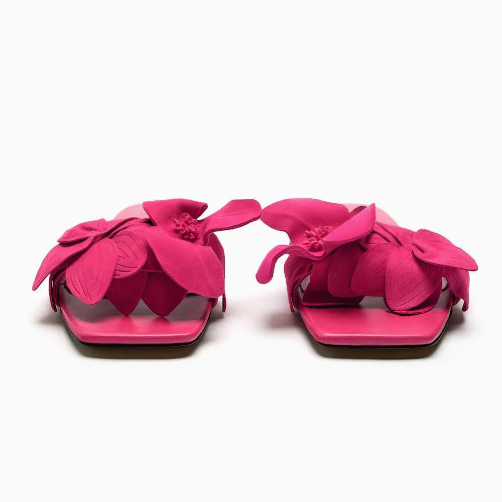 Floral Decor Open Toe Flat Mules