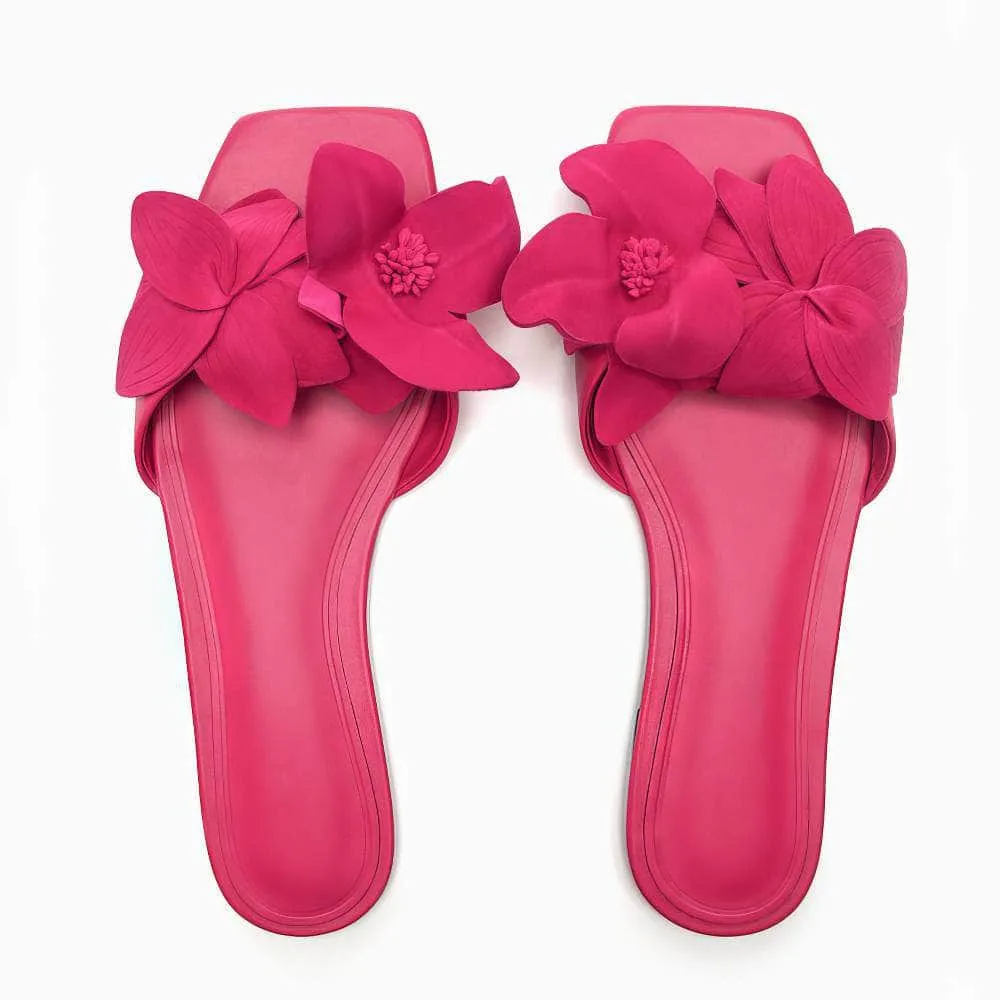 Floral Decor Open Toe Flat Mules