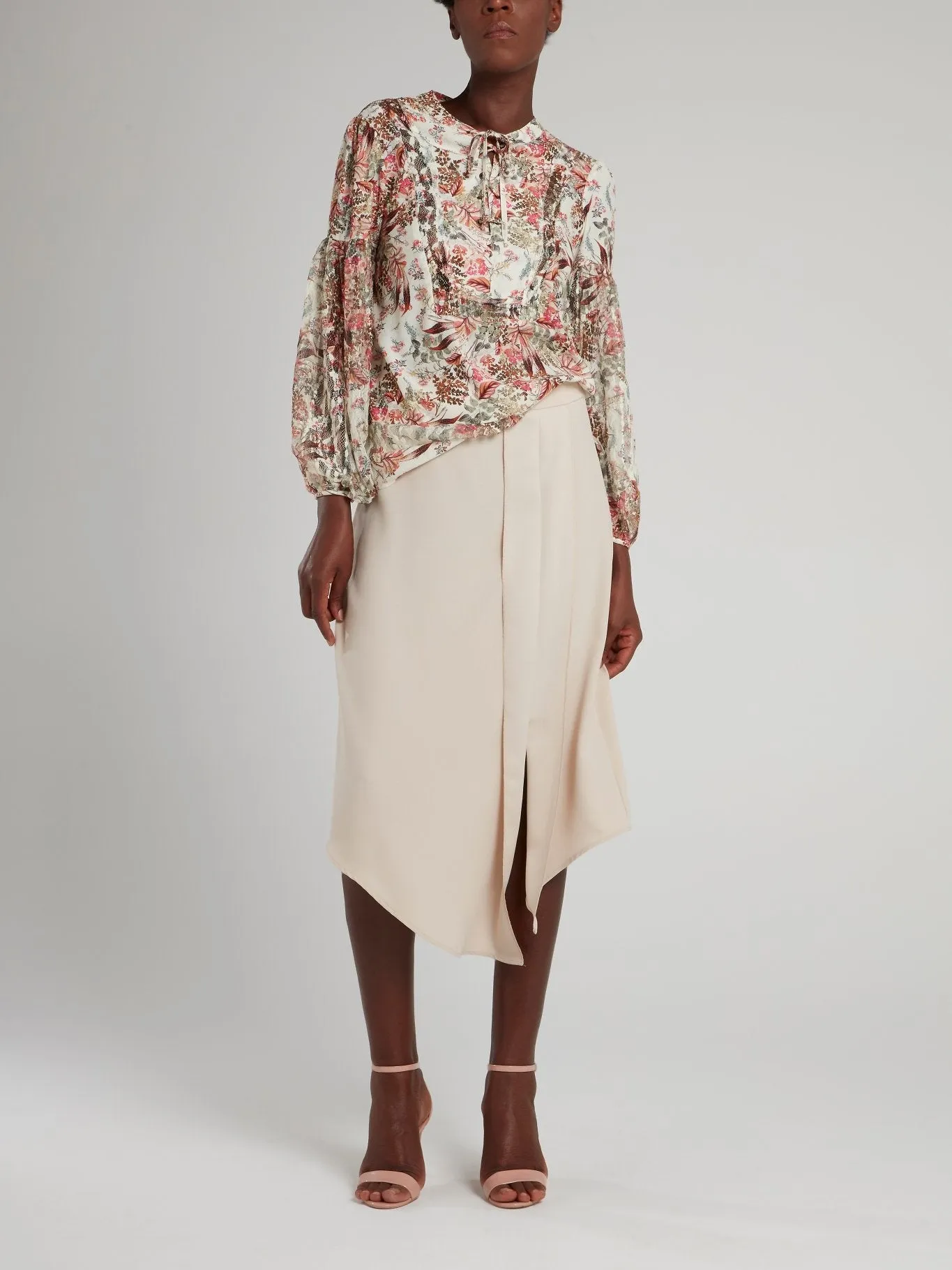 Floral Print Lace Up Blouse