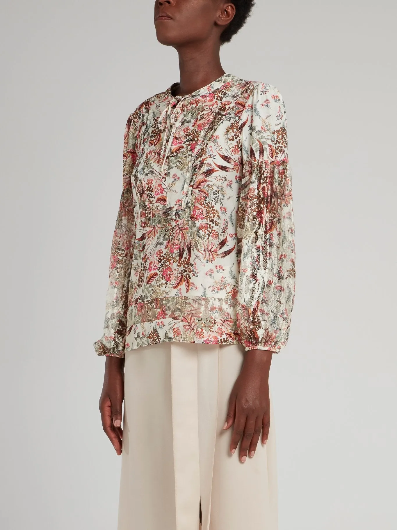 Floral Print Lace Up Blouse