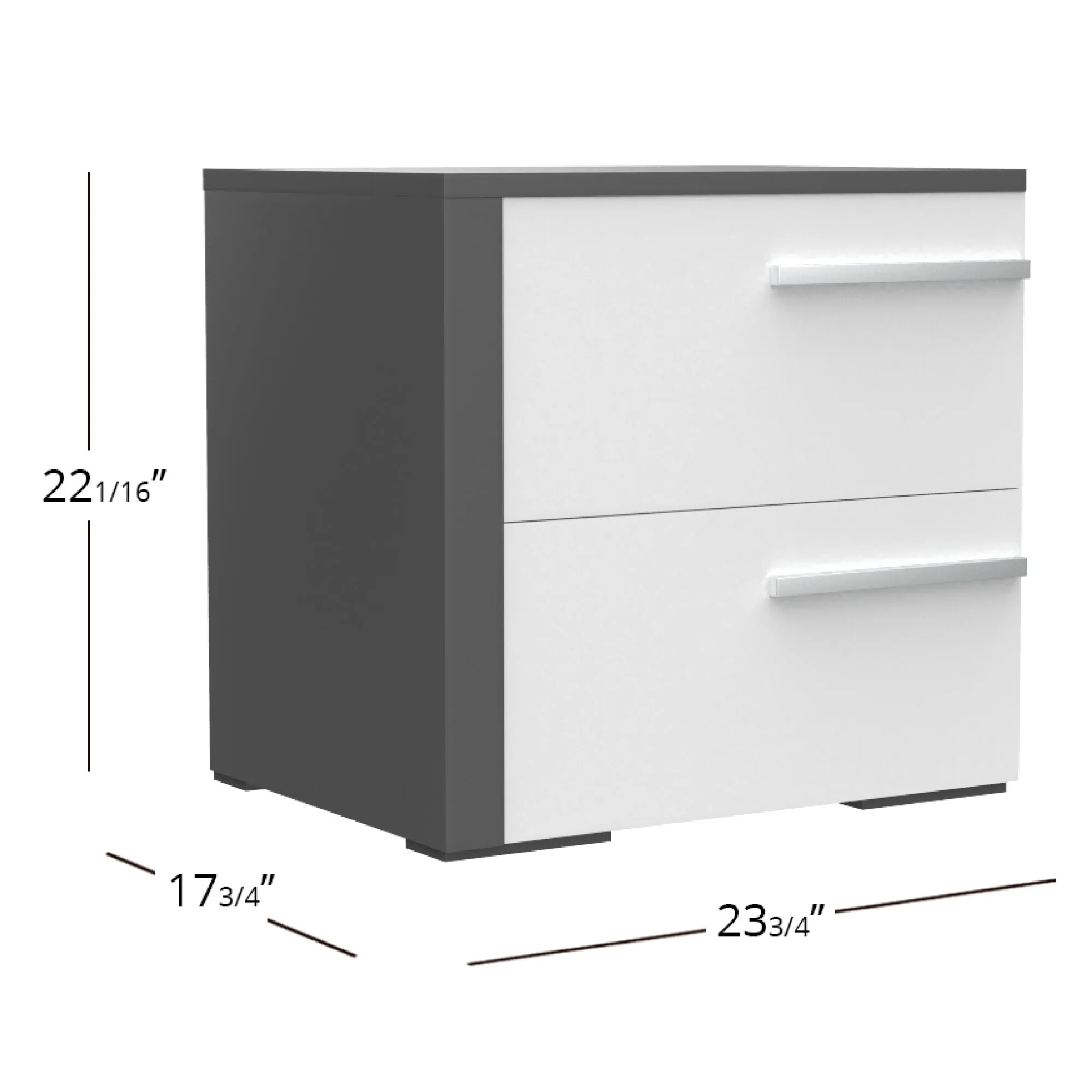 Gabriella left 2 drawer night table storage home decor, dark grey & white