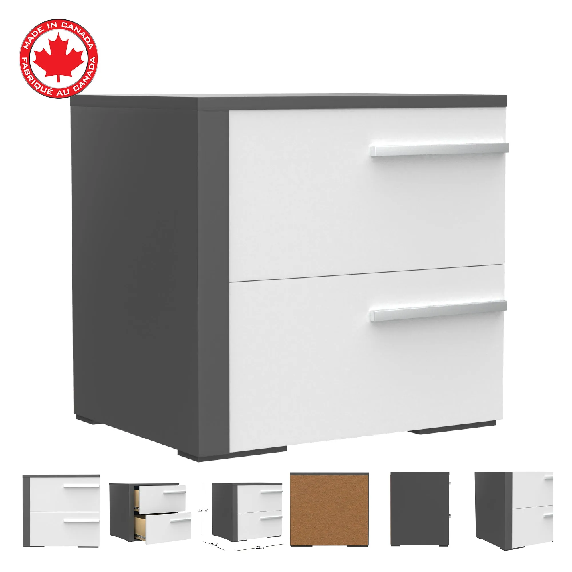Gabriella left 2 drawer night table storage home decor, dark grey & white