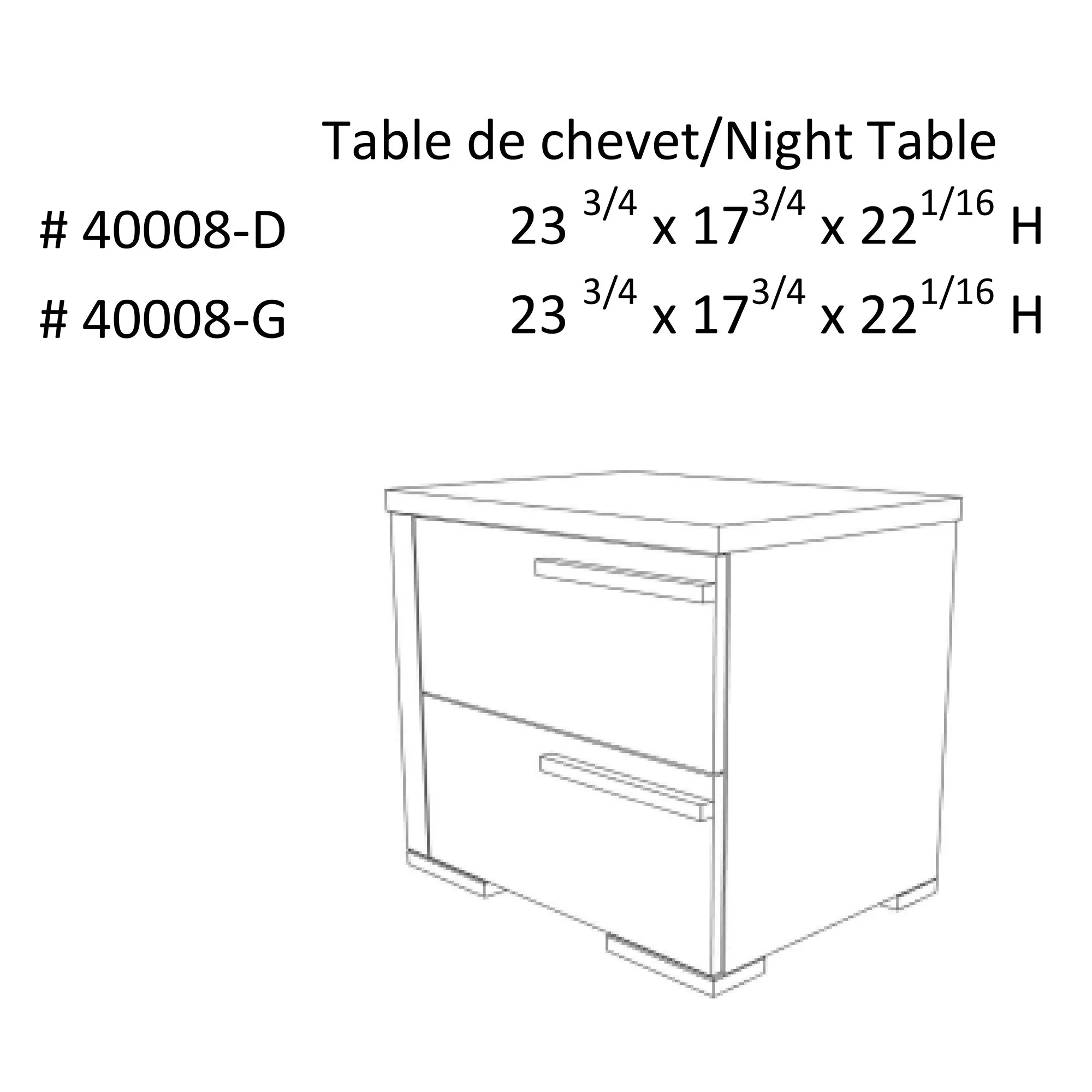 Gabriella left 2 drawer night table storage home decor, dark grey & white