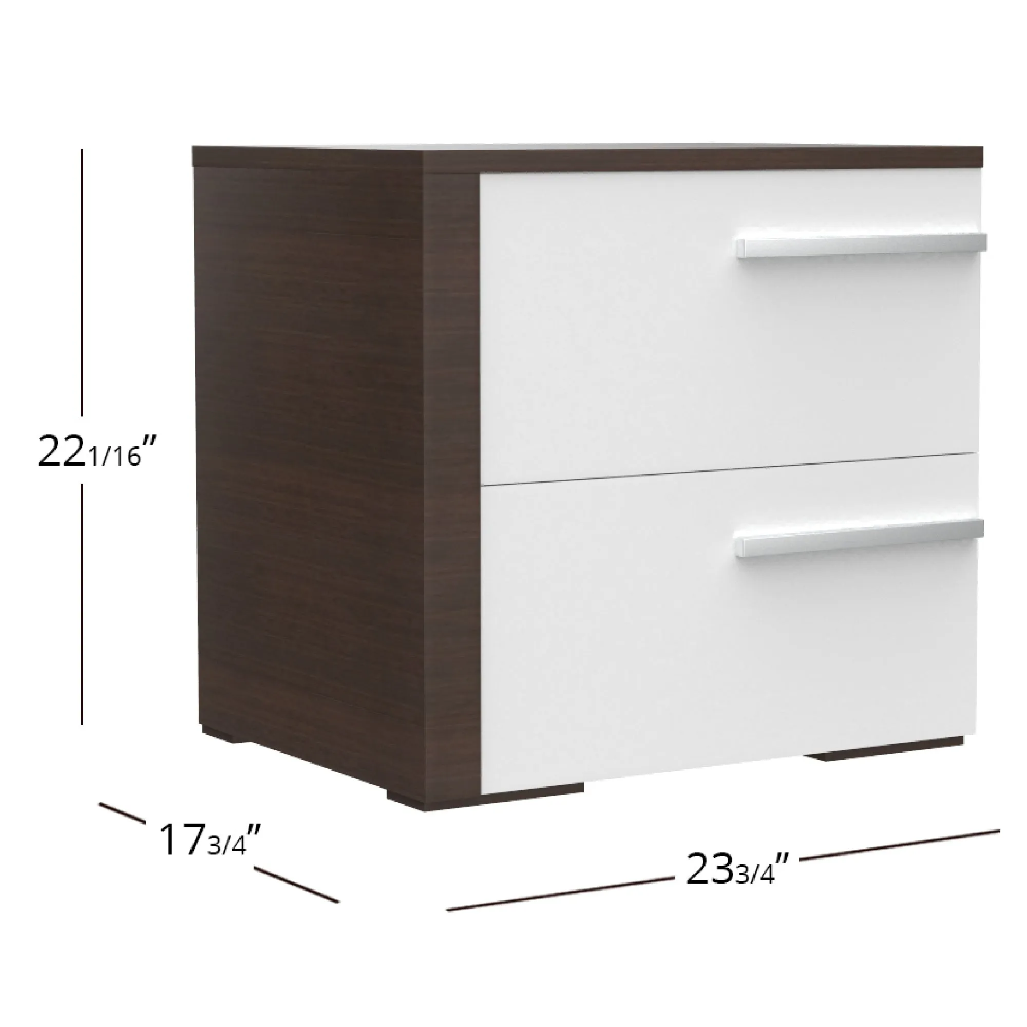 Gabriella left 2 drawer night table storage home decor, white & walnut