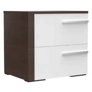 Gabriella left 2 drawer night table storage home decor, white & walnut