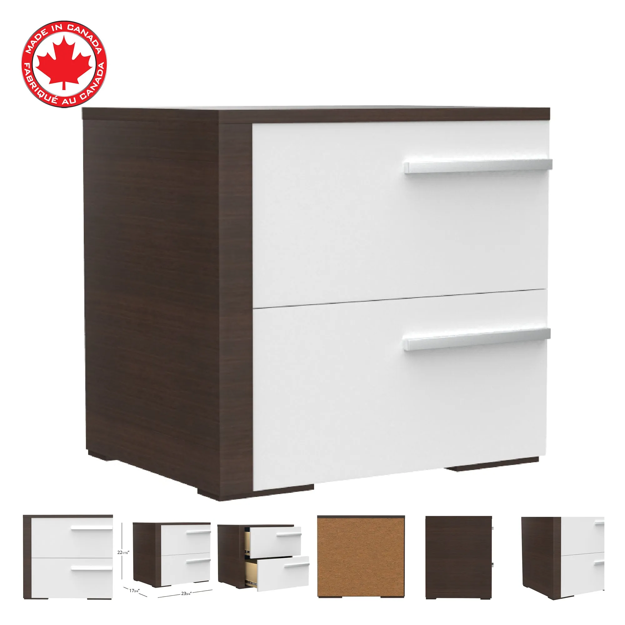 Gabriella left 2 drawer night table storage home decor, white & walnut