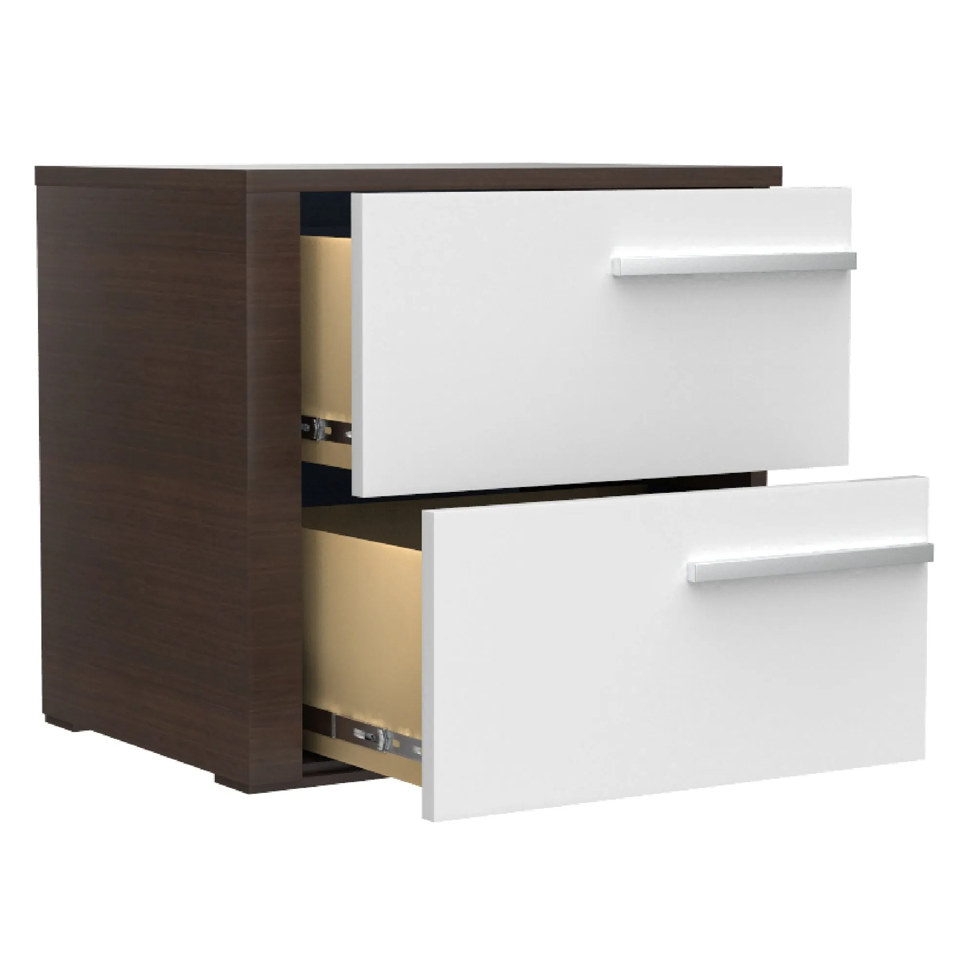 Gabriella left 2 drawer night table storage home decor, white & walnut
