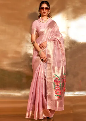 Gajari Pink Woven Banarasi Tissue Silk Saree