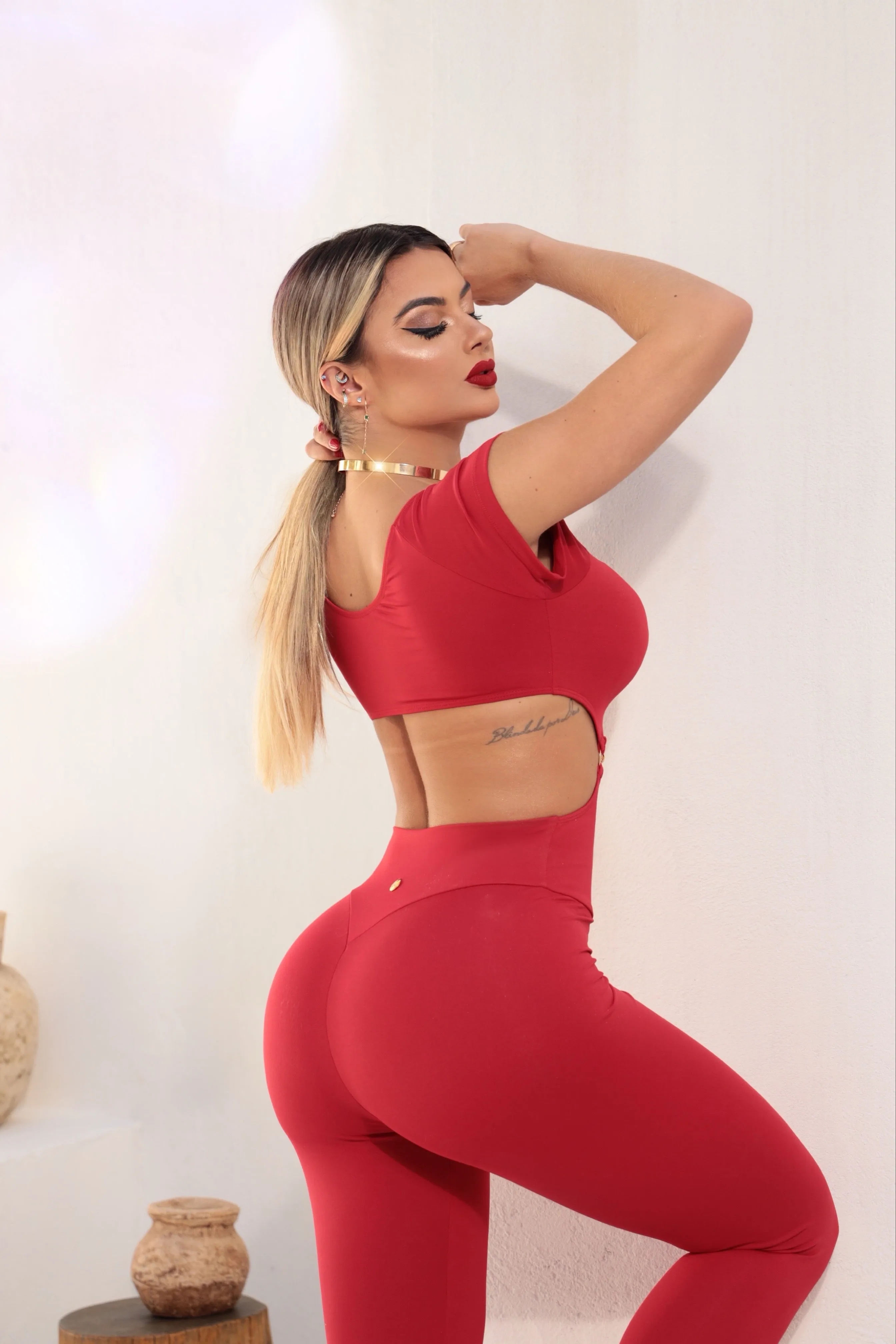 Golden Chain Bodysuit - Red