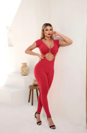 Golden Chain Bodysuit - Red