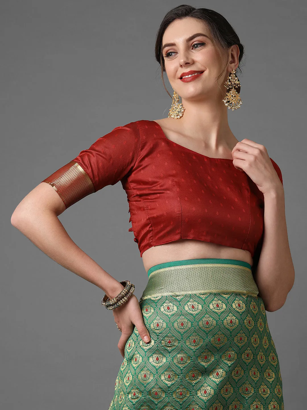 Golden Green Woven Kanjivaram Saree