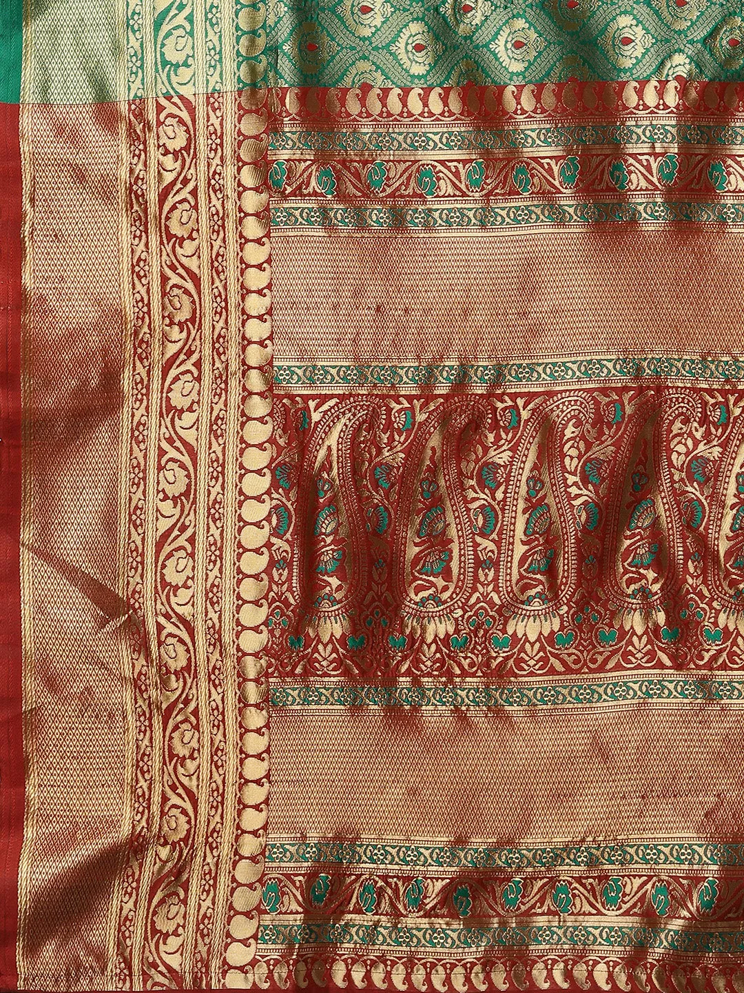 Golden Green Woven Kanjivaram Saree