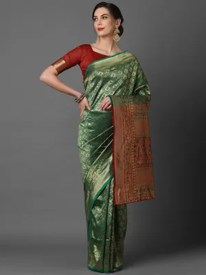 Golden Green Woven Kanjivaram Saree