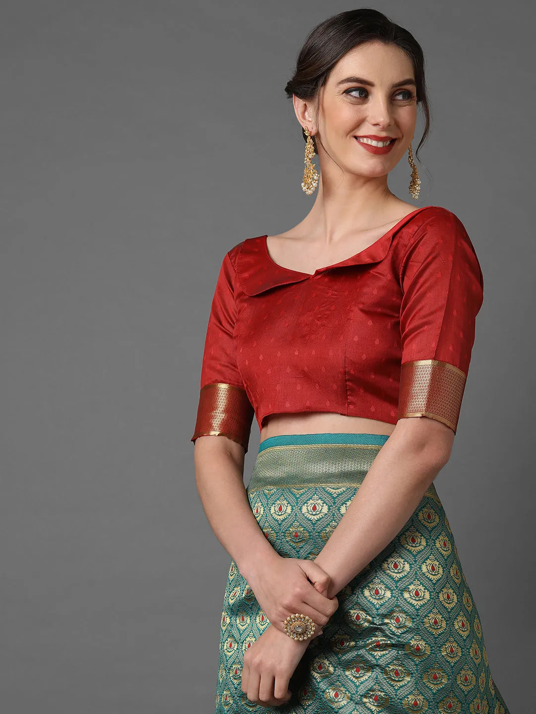 GOLDEN SEA GREEN WOVEN KANJIVARAM SAREE