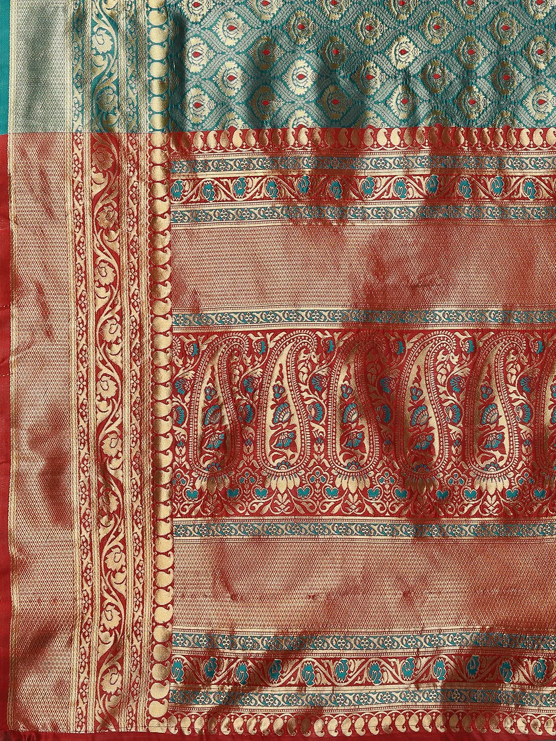 GOLDEN SEA GREEN WOVEN KANJIVARAM SAREE