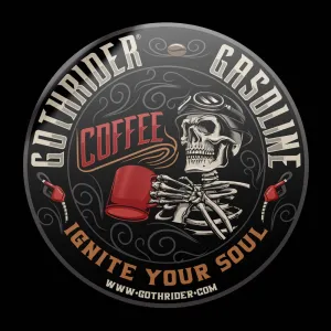 GothRider Gasoline Coffee Round Bumper Sticker