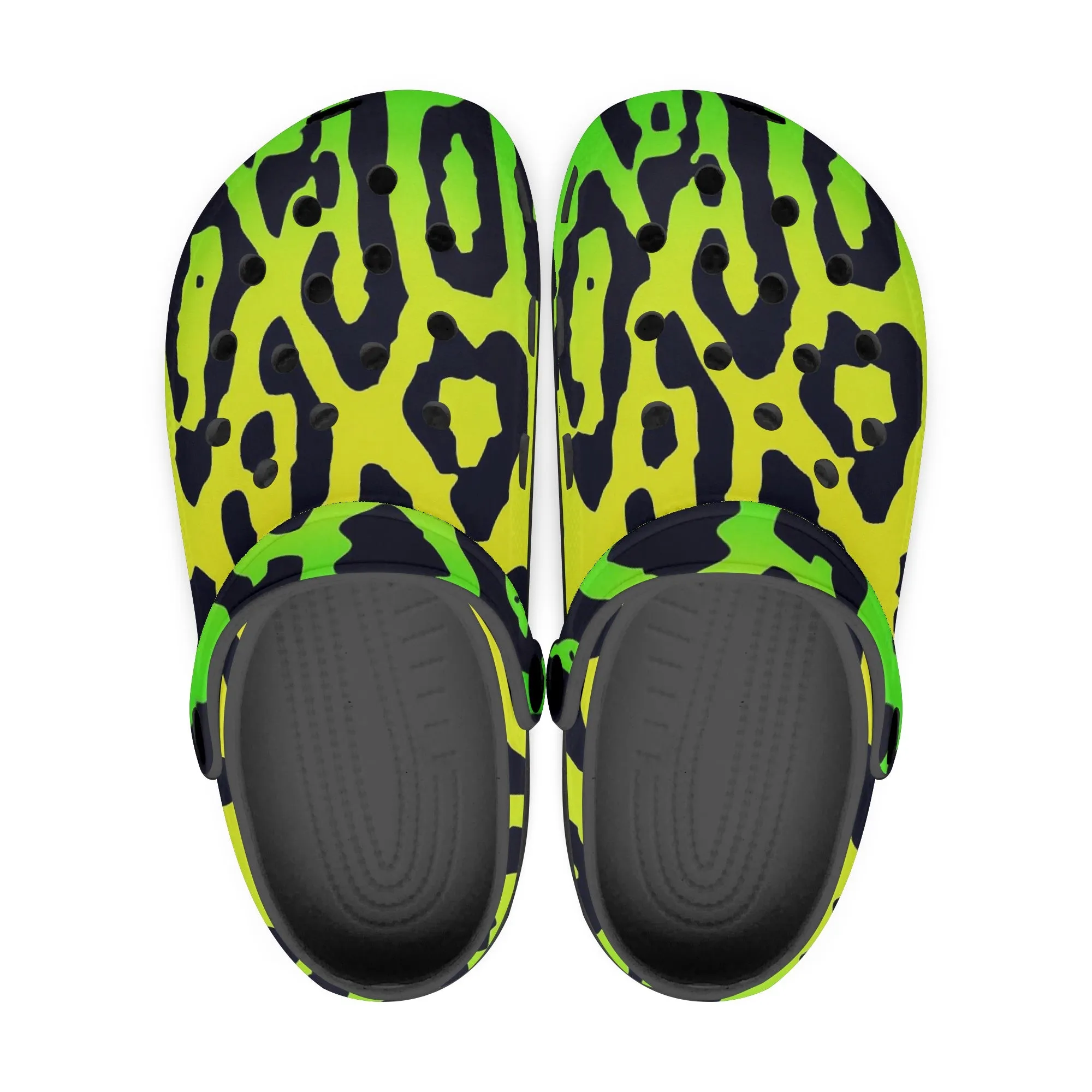 Green Leopard Print Clogs – Stylish & Comfortable Animal Pattern Shoes